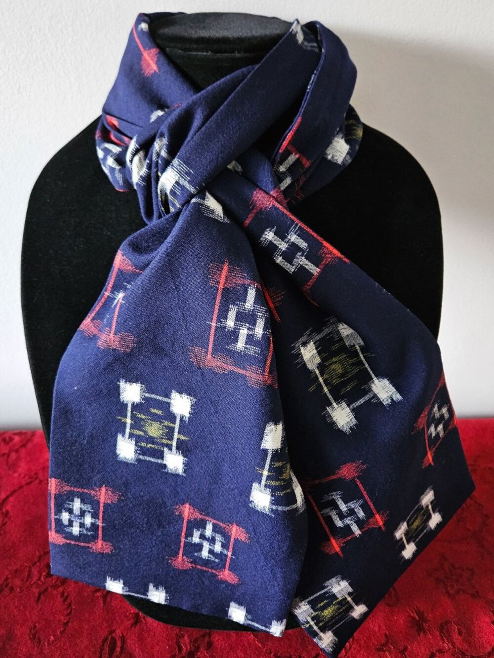 Japanese Kimono Scarf S5443 - Indigo Blue Kasuri Dyed Wool